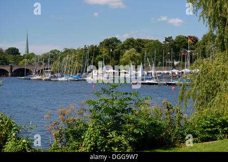 Sailing boats, Bobby Reich boat hire, Aussenalster or Outer Alster Lake, Harvestehude, Winterhude, Hamburg, Hamburg, Germany Stock Photo