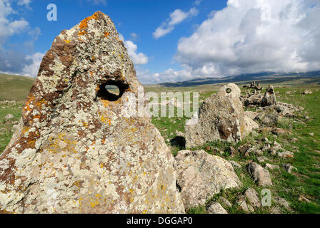 Zorats Karer, 6000 B.C., stoneage observatory, menhir of Karahunj, Cara Hunge, Armenia, Asia