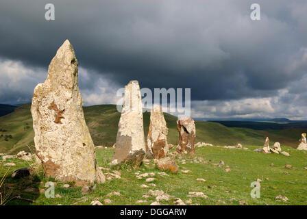 Zorats Karer, 6000 B.C. stoneage observatory, menhir of Karahunj, Cara Hunge, Armenia, Asia