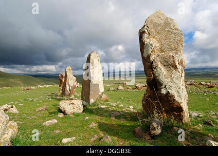 Zorats Karer, 6000 B.C. stoneage observatory, menhir of Karahunj, Carahunge, Armenia, Asia