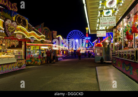 'Vogelwiese', the Dresden Amusement Park, at night. Dresden , Germany Stock Photo