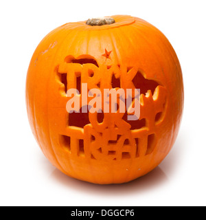 Halloween pumpkin lantern isolated on a white studio background. Stock Photo