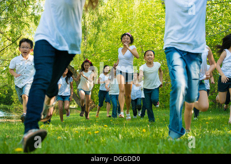 People running in park Stock Photo