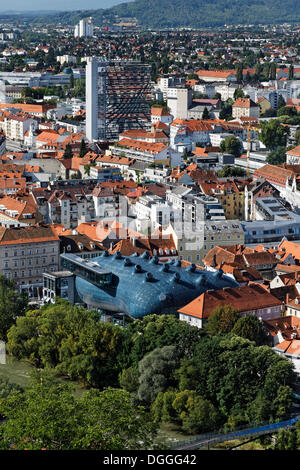 View over the Kunsthaus Graz Art Museum and a cityscape, Graz, capital city of the state of Styria, Austria, Europe Stock Photo