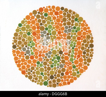 The Ishihara Color Test. Color perception test for red-green color deficiencies. Ishihara Plate No. 4 (73). Stock Photo