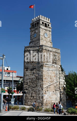 Clock tower in the historic town centre of Antalya, Kaleici, Turkish Riviera, Turkey, Asia Stock Photo