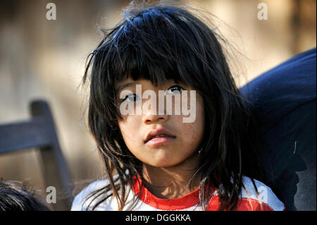 Girl, 8, portrait, in a community of Guarani Indians, Jaguary, Caaguazú Department, Paraguay Stock Photo