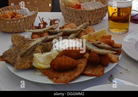 Assorted fried fish, Zahara de los Atunes Stock Photo