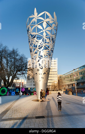 The Chalice sculpture, Cathedral Square, Christchurch, New Zealand. Designed by Neil Dawson. Stock Photo