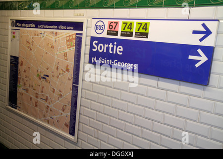 Paris France,Saint St. Georges,Metro Station,subway,train,street map,sign,directions,arrow,platform,France130814017 Stock Photo