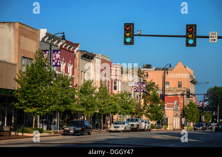 Historic buildings in downtown DeKalb, Illinois town along the Stock ...