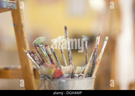Paintbrushes in pot Stock Photo