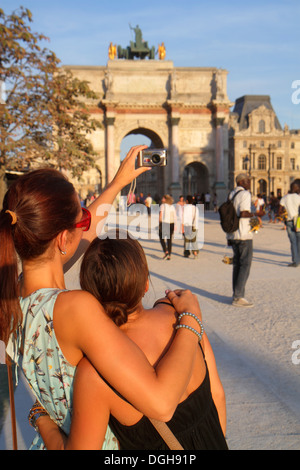 Paris France,1st arrondissement,Place du Carrousel,Arc de Triomphe du Carrousel,Louvre Art Museum,Musee du Louvre Palace,teen teens teenager teenagers Stock Photo