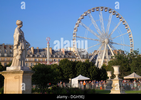 Paris France,8th arrondissement,Tuileries Garden,Jardin des Tuileries,park,Ferris wheel,La Grande Roue,Haussmann buildings,statue,France130815105 Stock Photo