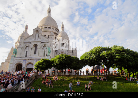 Paris France,18th arrondissement,Montmatre,Rue du Cardinal Dubois,La Basilique du Sacré-Coeur,Sacred Heart,Roman Catholic,church,steps stairs staircas Stock Photo