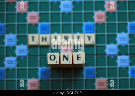 ThirtyOne, the number 31, on a scrabble game board Stock Photo