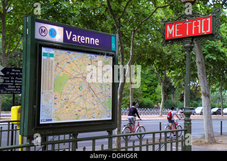 Paris France,7th arrondissement,Boulevard des Invalides,Varenne Metro Station Line 13,subway,train,entrance,sign,map,France130818097 Stock Photo