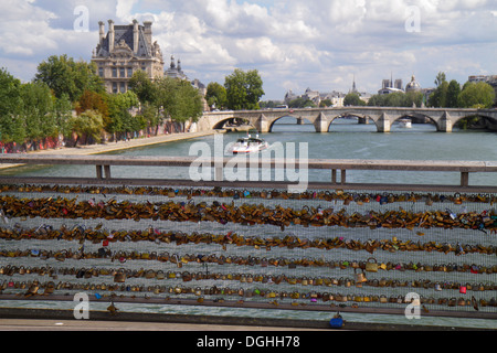 Paris France,Seine River,La Rive Gauche,Left Bank,Berges de Seine,Hôtel de Ville,city local administration,building,Passerelle Léopold-Sédar-Senghor f Stock Photo