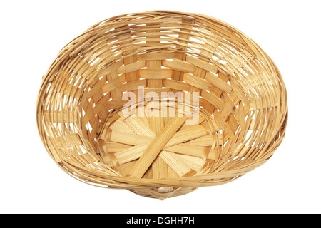 Empty Wicker Basket On White Background Stock Photo