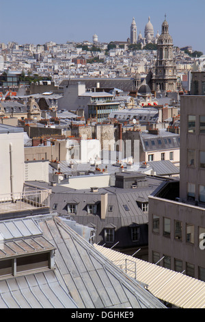 Paris France,9th arrondissement,Boulevard Haussmann,Au Printemps,department store,rooftops,terrace,city skyline view,Montmartre,Sacre Coeur Sacred Hea Stock Photo