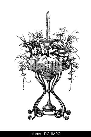 Flower table with a fountain, historical illustration from: Marie Adenfeller, Friedrich Werner, Illustrated Cooking and Stock Photo