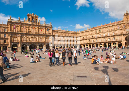 Plaza Mayor Square, baroque, built in 1755 by the architect Alberto de Churriguera, Salamanca, Old Castile, Castilla-Leon, Spain Stock Photo