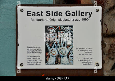 Sign 'East Side Gallery' on remains of the Berlin Wall, East Side Gallery, Berlin-Friedrichshain, PublicGround Stock Photo