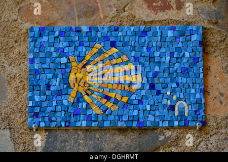 Wall mosaic, Camino de Santiago, Way of St James, Cáceres, Spain Stock Photo