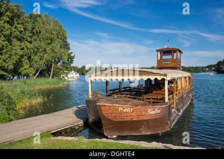 Boat on Galve Lake near Trakai Island Castle, Trakai Historical National Park, Lithuania, Europe Stock Photo