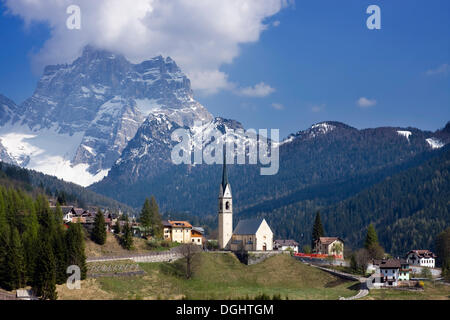 Church of Selva Di Cadore and Monte Pelmo peak, Colle Santa Lucia, Dolomites, Italy, Europe Stock Photo