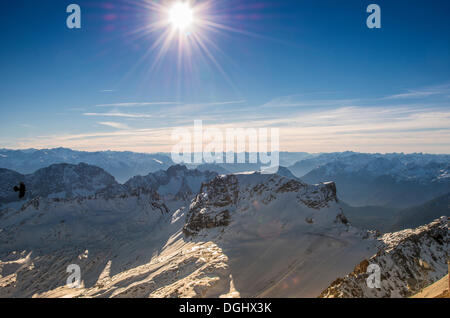 View from Mount Zugspitze to the south, Garmisch-Partenkirchen, Grainau, Upper Bavaria, Bavaria, Zugspitze Stock Photo