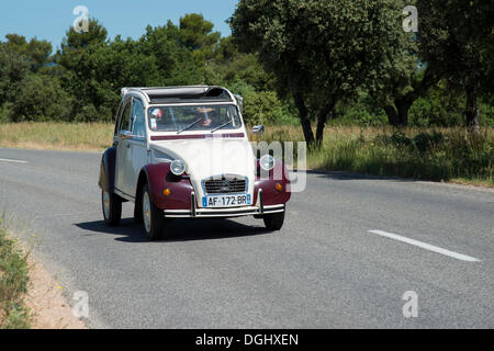 Citroën 2CV, 'deux chevaux', car on a country road, Gréoux-les-Bains, Provence-Alpes-Côte d’Azur, France Stock Photo