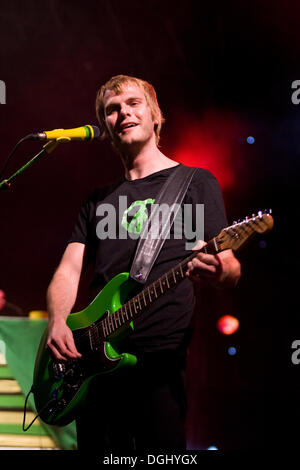 Peter Brugger, singer and guitarist of the German band Sportfreunde Stiller, live at the Heitere Open Air in Zofingen Stock Photo