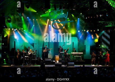 Jan Delay, German hip-hop, reggae and funk musician with his band Disco No 1, live at the Heitere Open Air, Zofingen Stock Photo