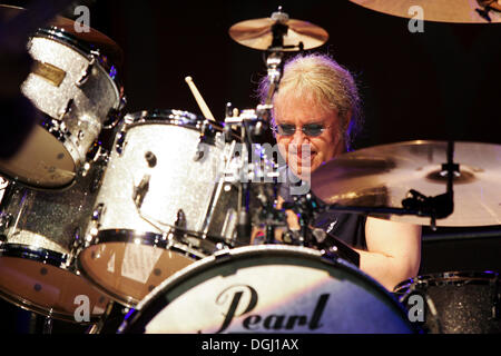 Drummer Ian Paice of Deep Purple rock band during the concert in Munich ...