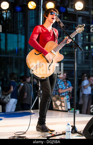 British singer and songwriter Dan Shears playing live in front of the KKL Plaza at the Blue Balls Festival, Lucerne, Switzerland Stock Photo