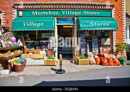 Typical English village grocery shop in the pretty holiday resort of Morthoe. Stock Photo