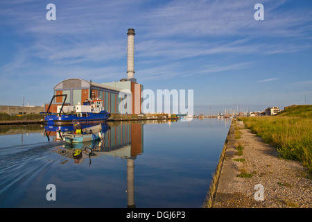 A view toward Shoreham power station and harbour. Stock Photo