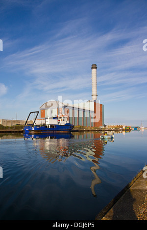 A view toward Shoreham power station and harbour. Stock Photo