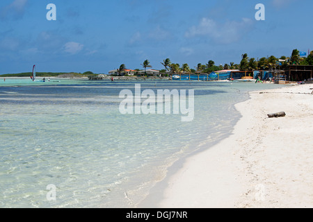 The beach at Lac Bay is a well known windsurfing location. Stock Photo