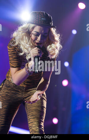 Rita Ora, British singer, model and actress of Kosovar Albanian descent, perfoming live at Energy Stars For Free in Stock Photo