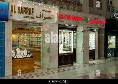 Jewelry stores in the Souq al-Markazi, the Blue Souk, in Sharjah, emirate of Sharjah, United Arab Emirates, Middle East Stock Photo