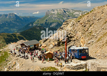 Terminus of Nid d'Aigle or Eagles Nest, Cog Railway Tramway du Mont-Blanc from Saint Gervais-les-Bains, France, Europe Stock Photo