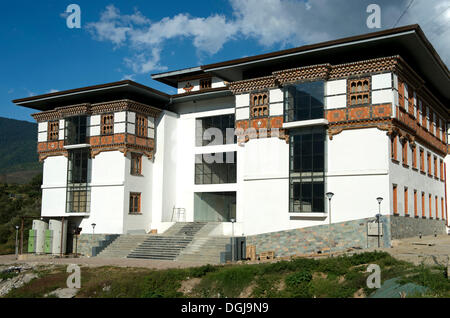 Data center in the traditional Bhutan architectural style in Thimphu Tech Park, the first center for computer technology in Stock Photo