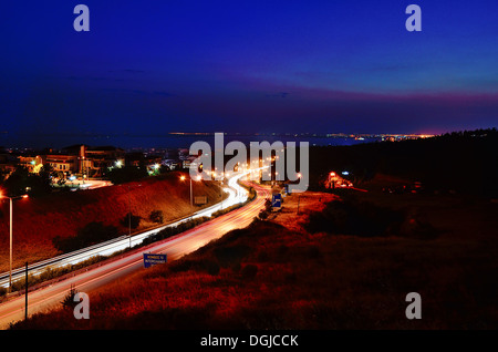 Night view of Thessaloniki ring road in Greece Stock Photo