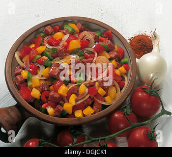 Salami-pepper salad, Hungary. Stock Photo