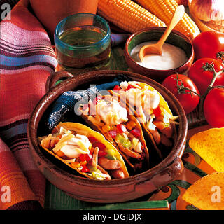 Chicken tacos with bean sauce, Mexico. Stock Photo