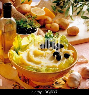 Greek style potato paste with garlic, almonds, lemons and olive oil, cold starter, Greece. Stock Photo