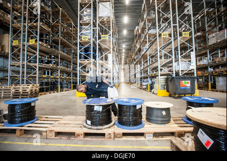 Male warehouse worker checking pallet order Stock Photo