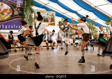 Schuhplattler traditional dance, contest for the Bavarian Lion, hosted by the folklore society 'd`Veiglberger', paviLion, Stock Photo